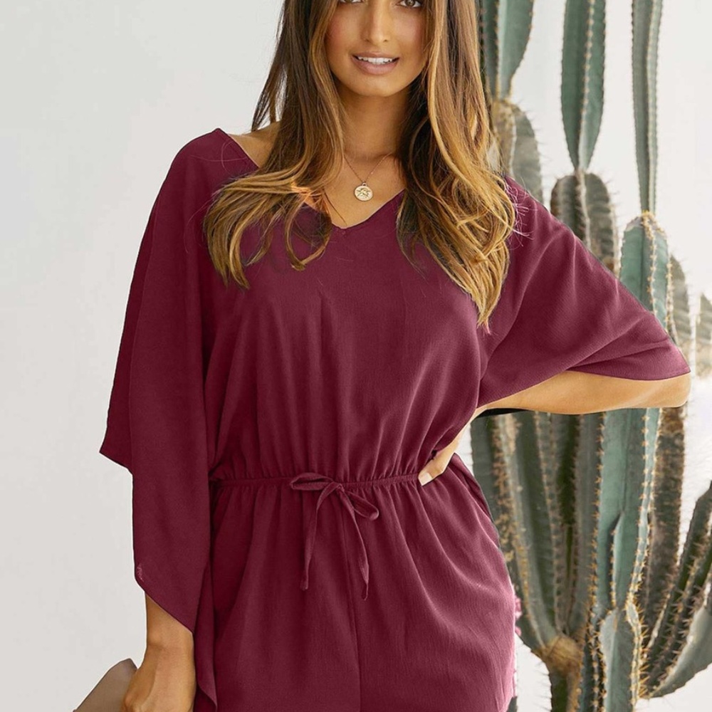 Boho Batwing Sleeve spring Light romper - BLACK - Picture 12 of 14